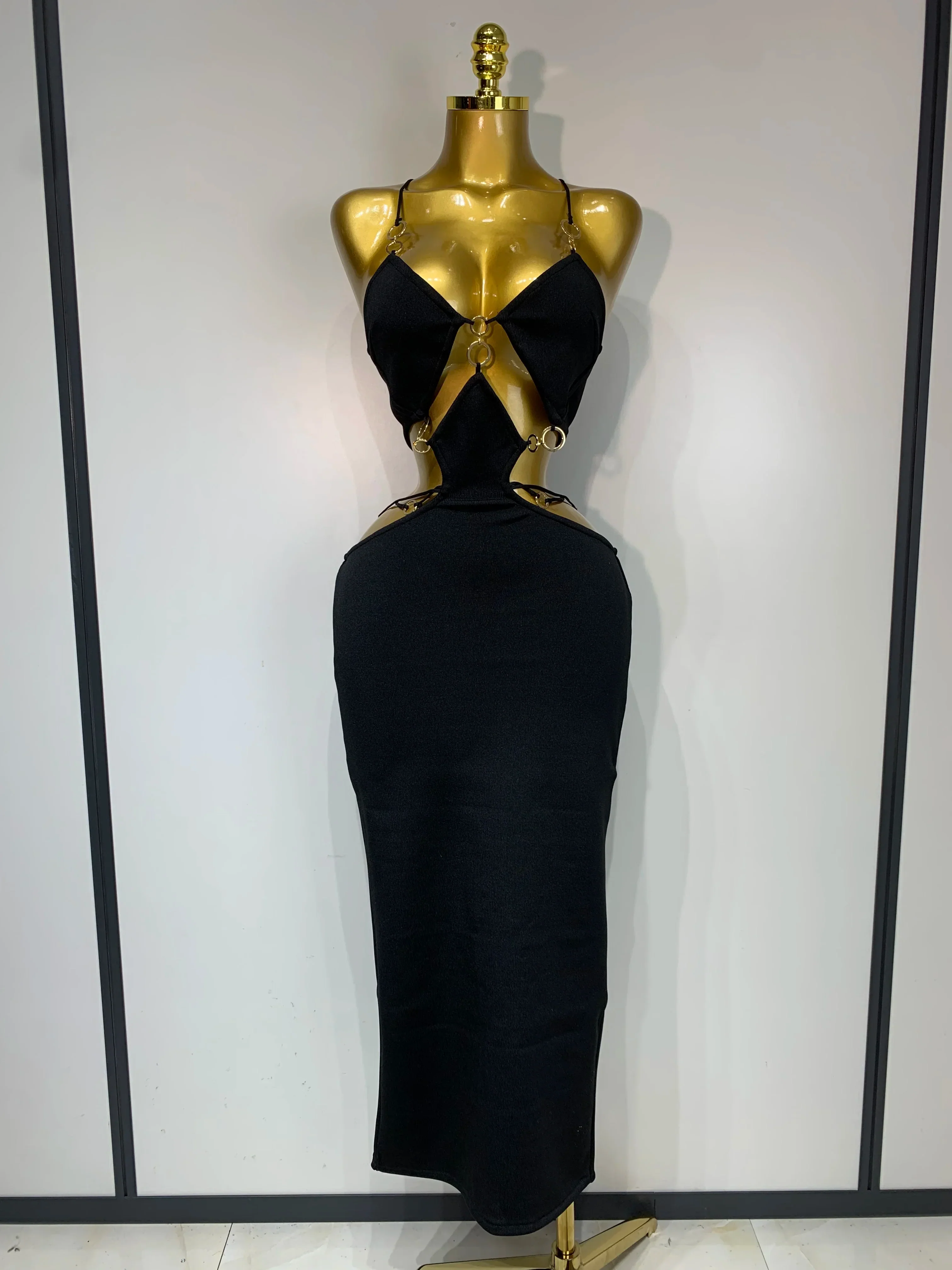 Women Sleeveless Sexy Spaghetti Strap Hollow Out Bodycon Long Bandage Dress Celebate Elegant Luxury Birthday Club Dresses