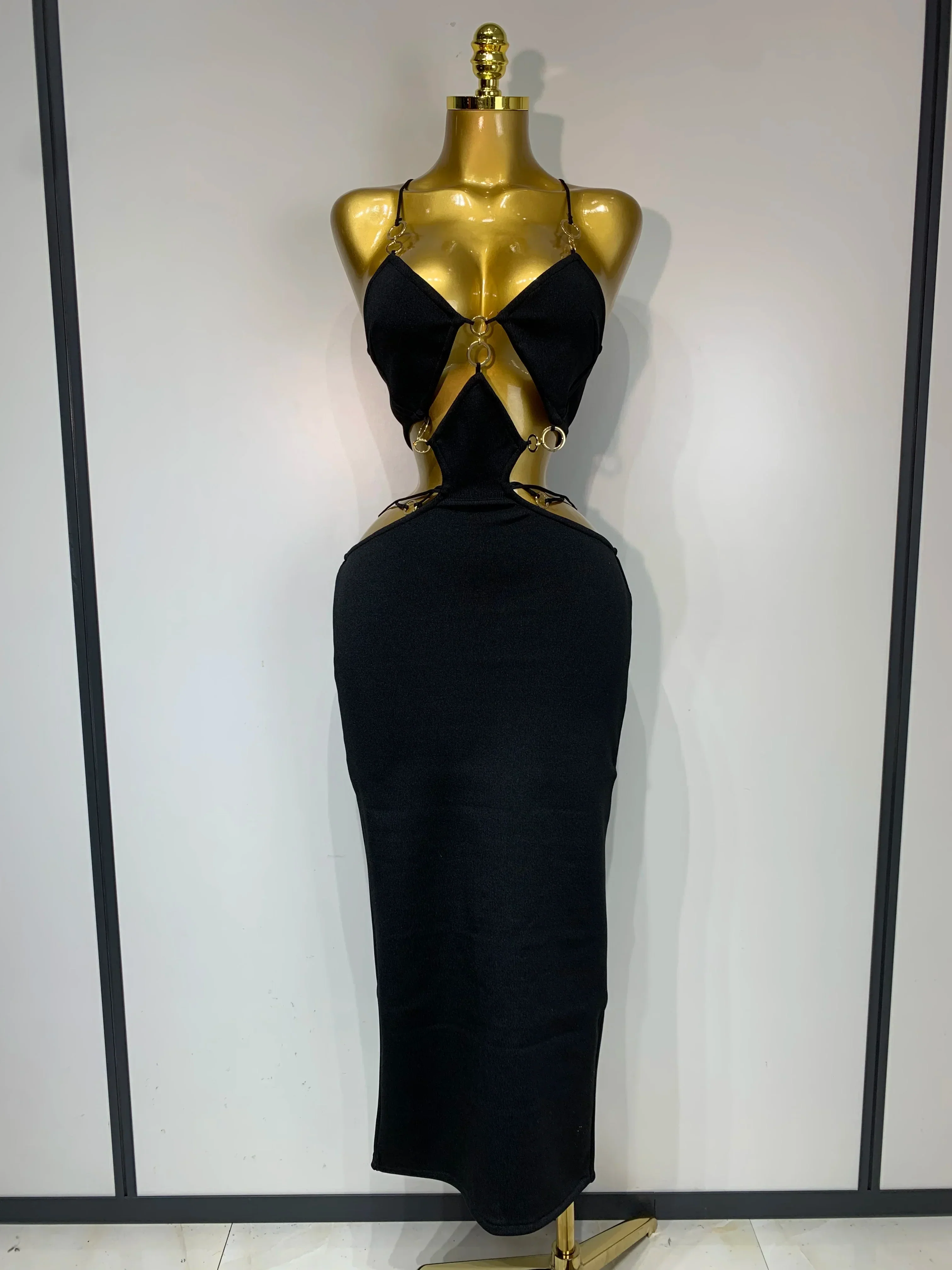 Women Sleeveless Sexy Spaghetti Strap Hollow Out Bodycon Long Bandage Dress  Celebate Elegant Luxury Birthday Club Dresses