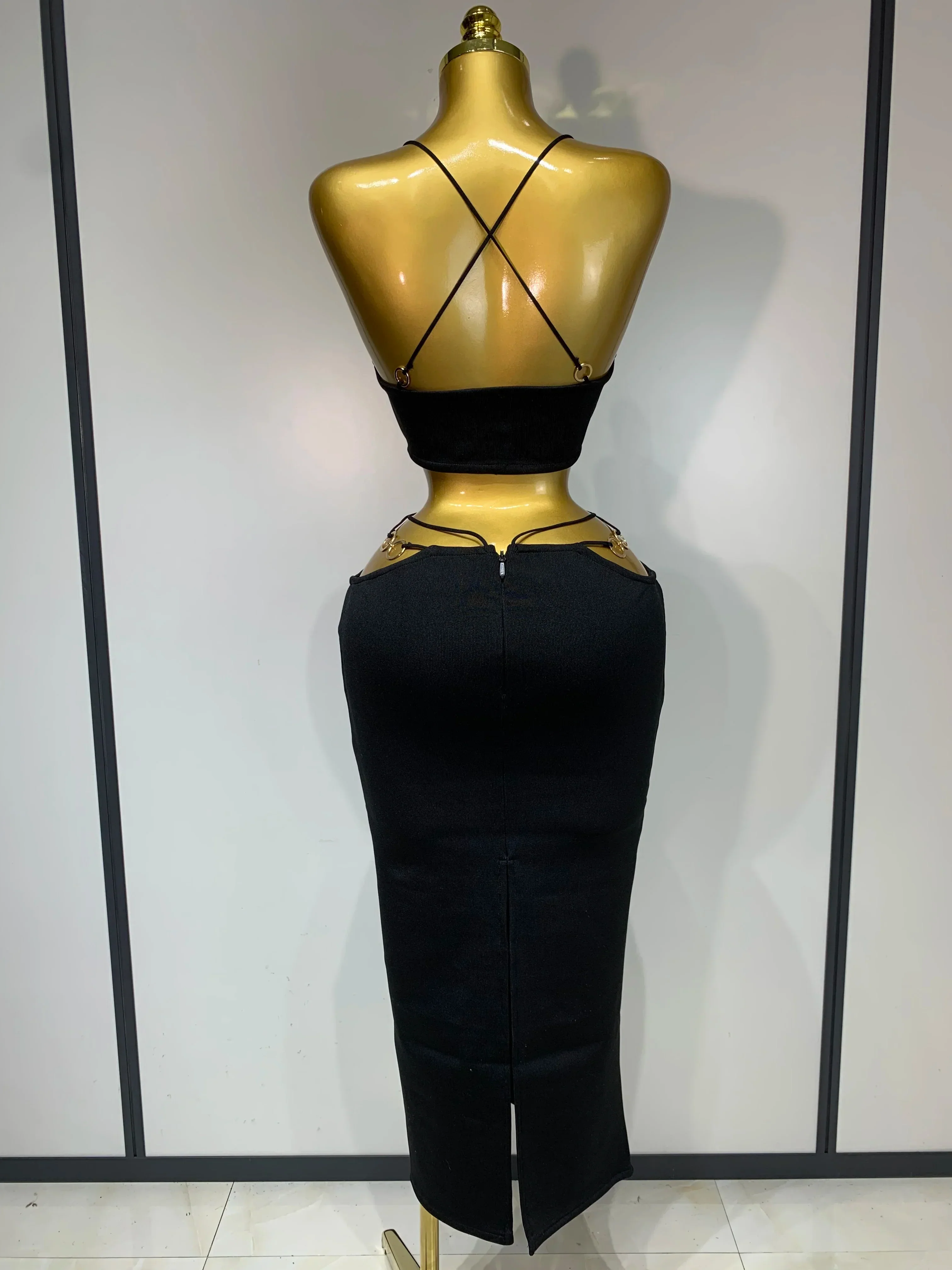 Women Sleeveless Sexy Spaghetti Strap Hollow Out Bodycon Long Bandage Dress  Celebate Elegant Luxury Birthday Club Dresses - Image 3