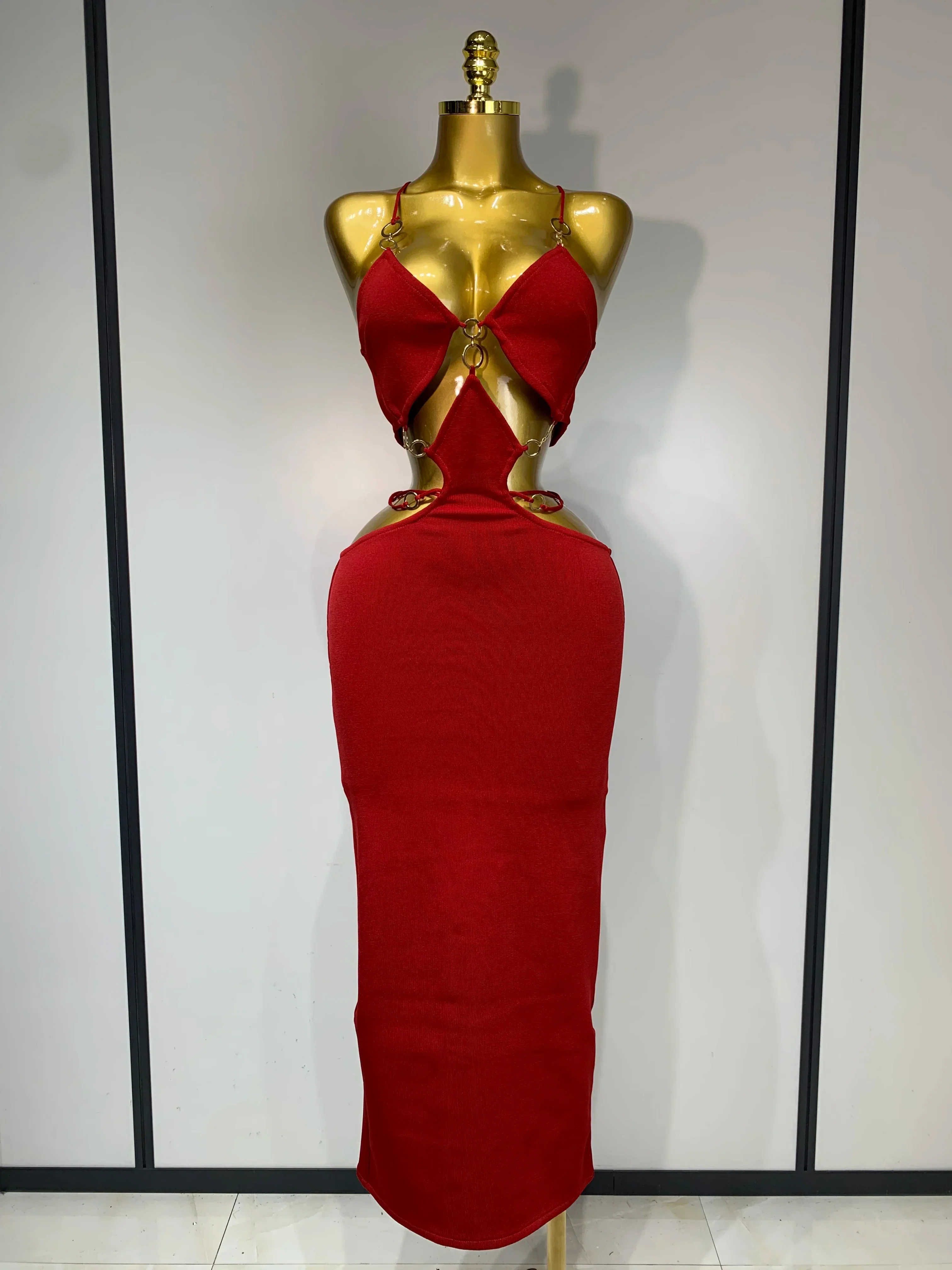Women Sleeveless Sexy Spaghetti Strap Hollow Out Bodycon Long Bandage Dress  Celebate Elegant Luxury Birthday Club Dresses - Image 7