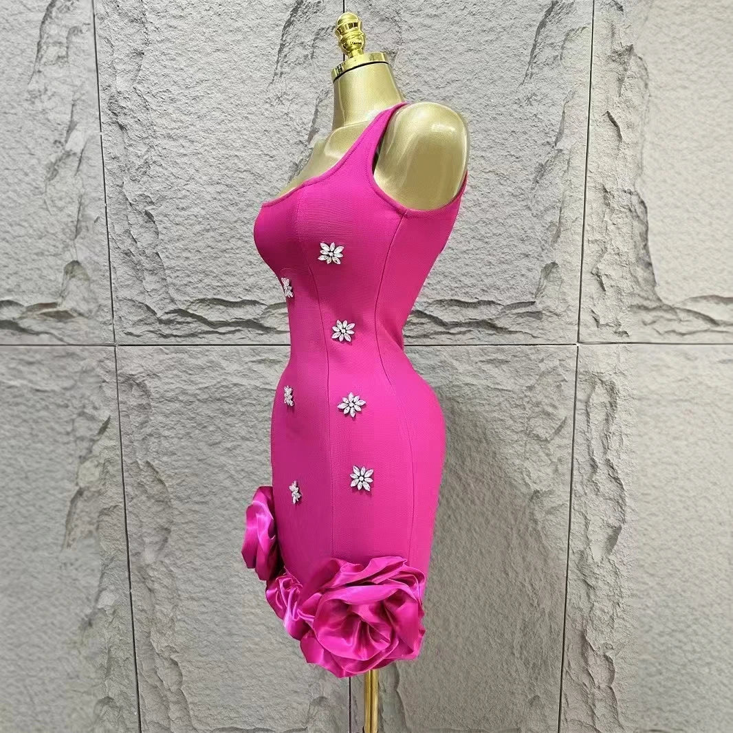 Women Sleeveless Sexy Square Collar Shinning Crystal Ruffles Bodycon Mini Bandage Dress Nightclub Party Birthday Wear - Image 2