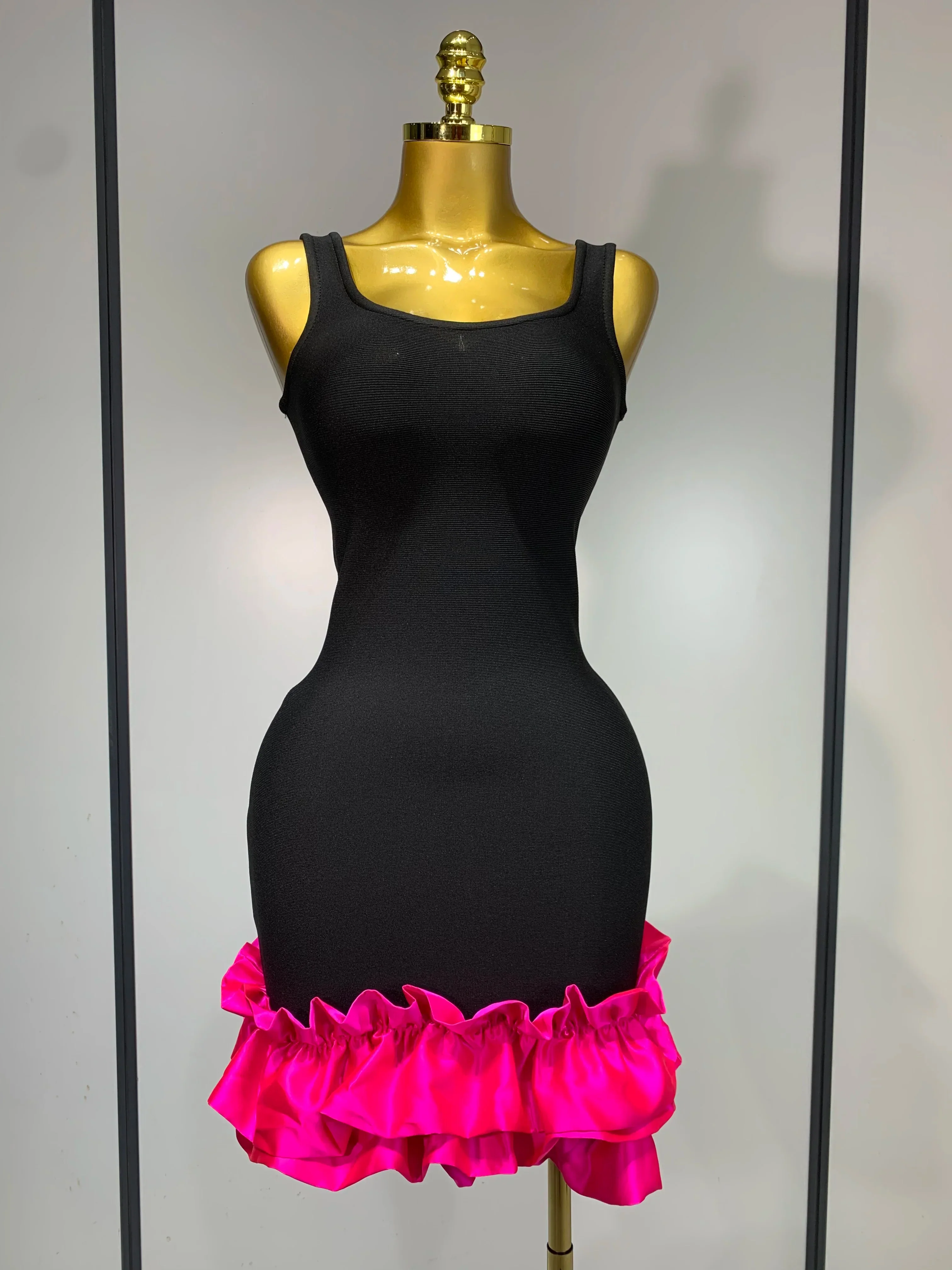 Women Spaghetti Strap Bodycon Short Dress Black Pleated Ruffle Hem Sleeveless Evening Party Cocktail Elegant Birthday Dresses - Image 7