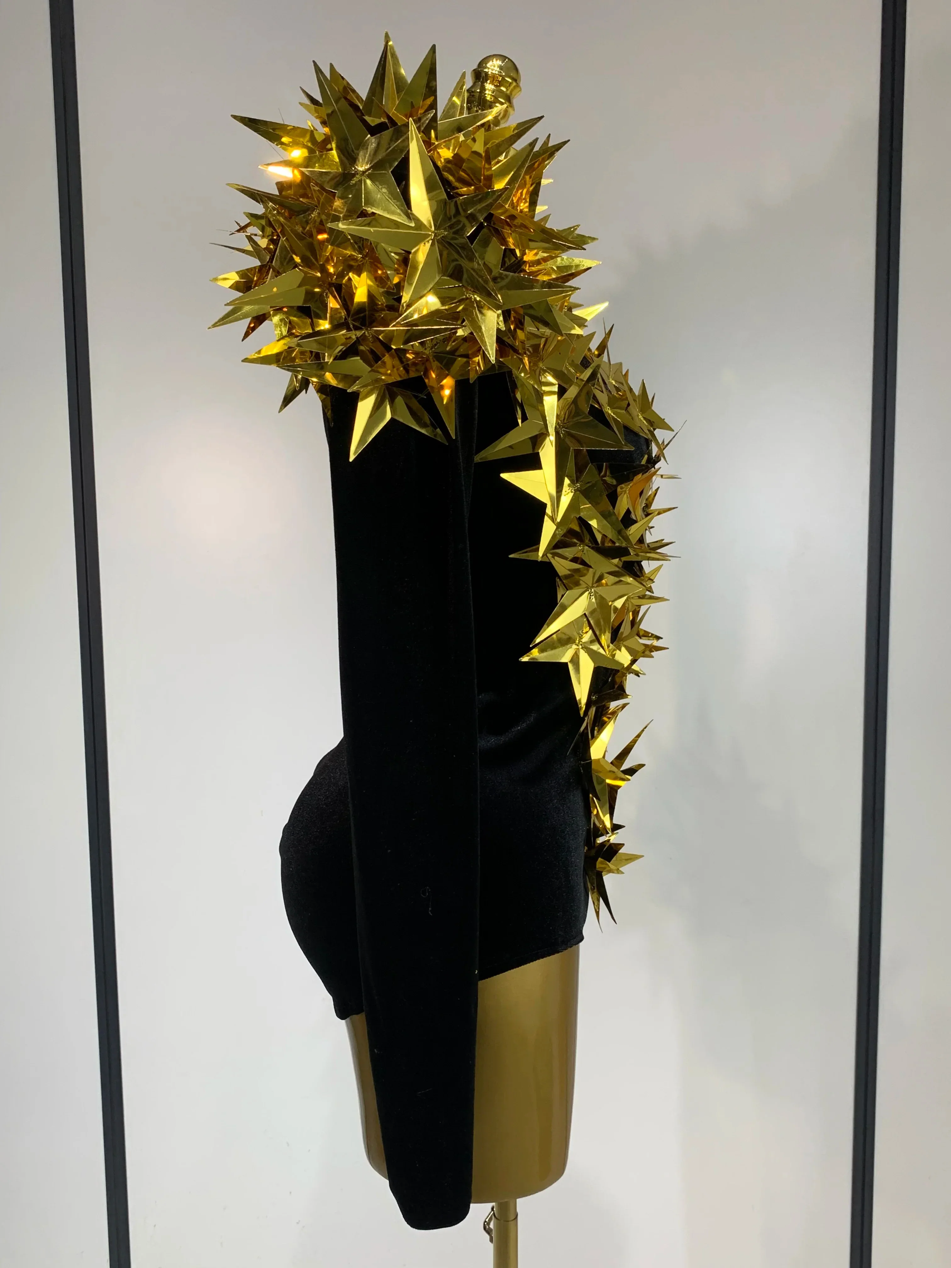 Women Sparkly Gold Rhinestone Black Velvet Long Sleeve Bodysuit Evening Party Club Gala Hosts Night Club Bar Stage Costumes - Image 3