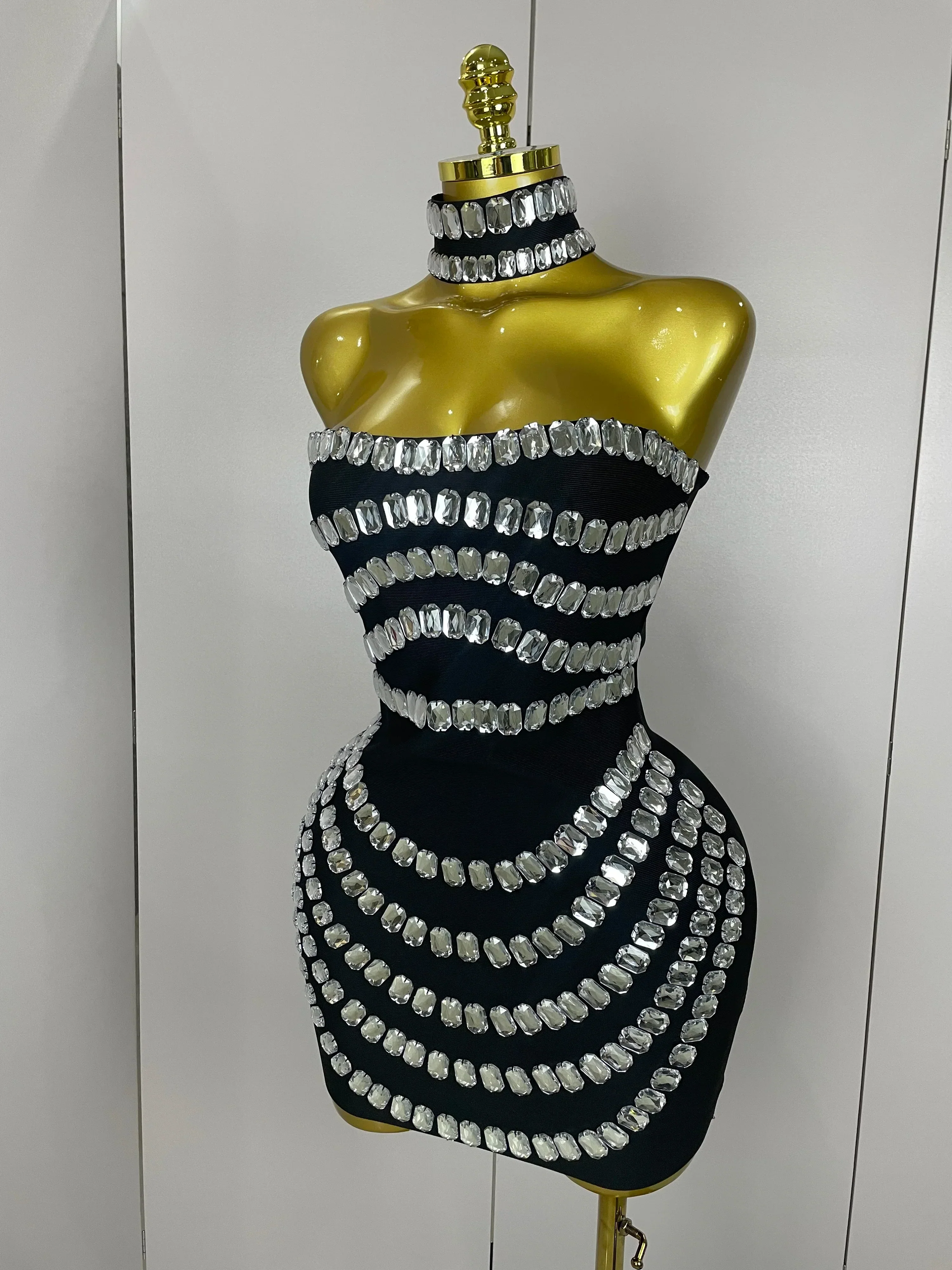 Women  Sparkly Rhinestones Bodycon Strapless Mini Bandage Dress Backless Fashion Evening Party Club Luxury Birthday Dresses - Image 2