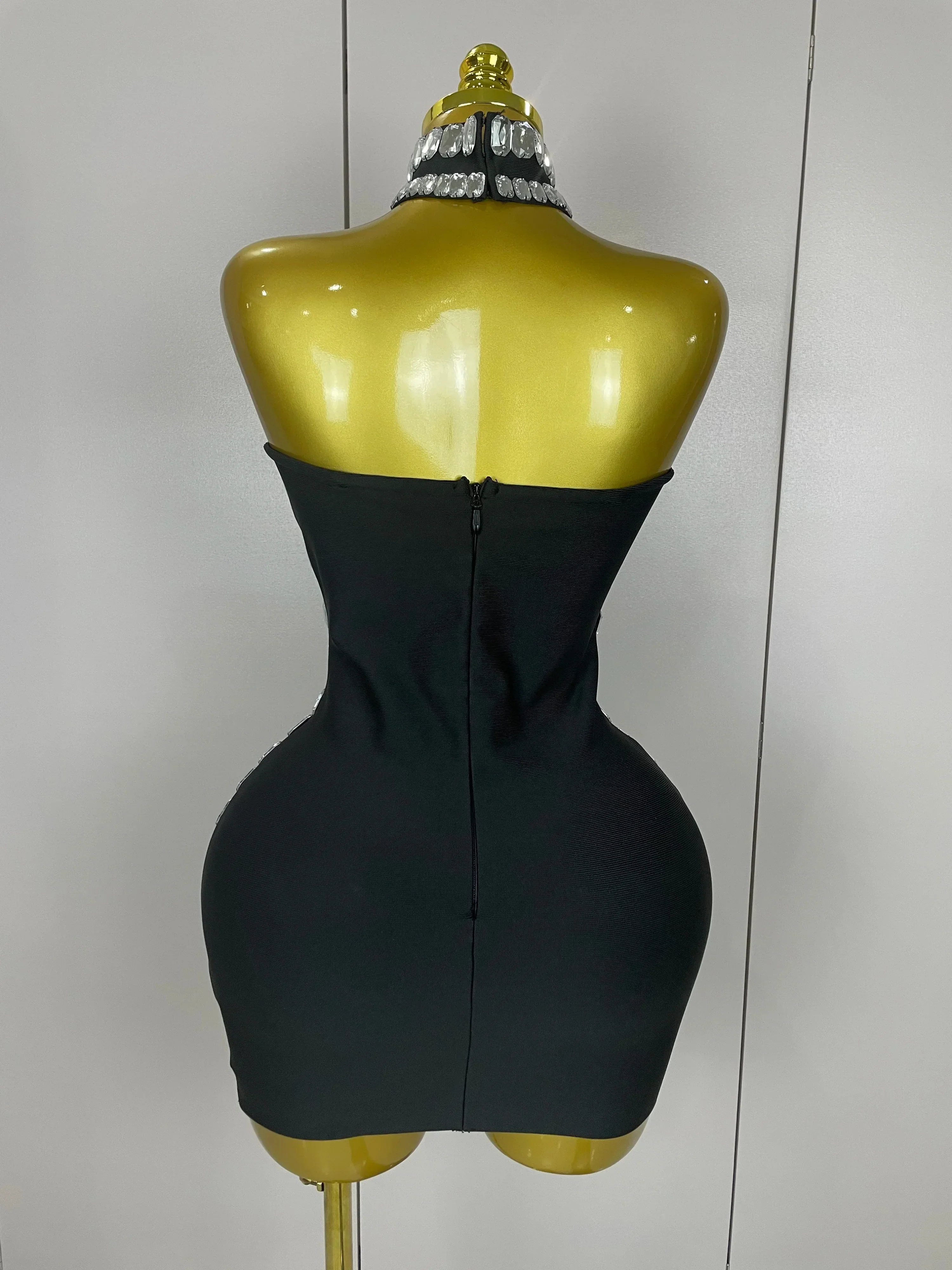 Women  Sparkly Rhinestones Bodycon Strapless Mini Bandage Dress Backless Fashion Evening Party Club Luxury Birthday Dresses - Image 3