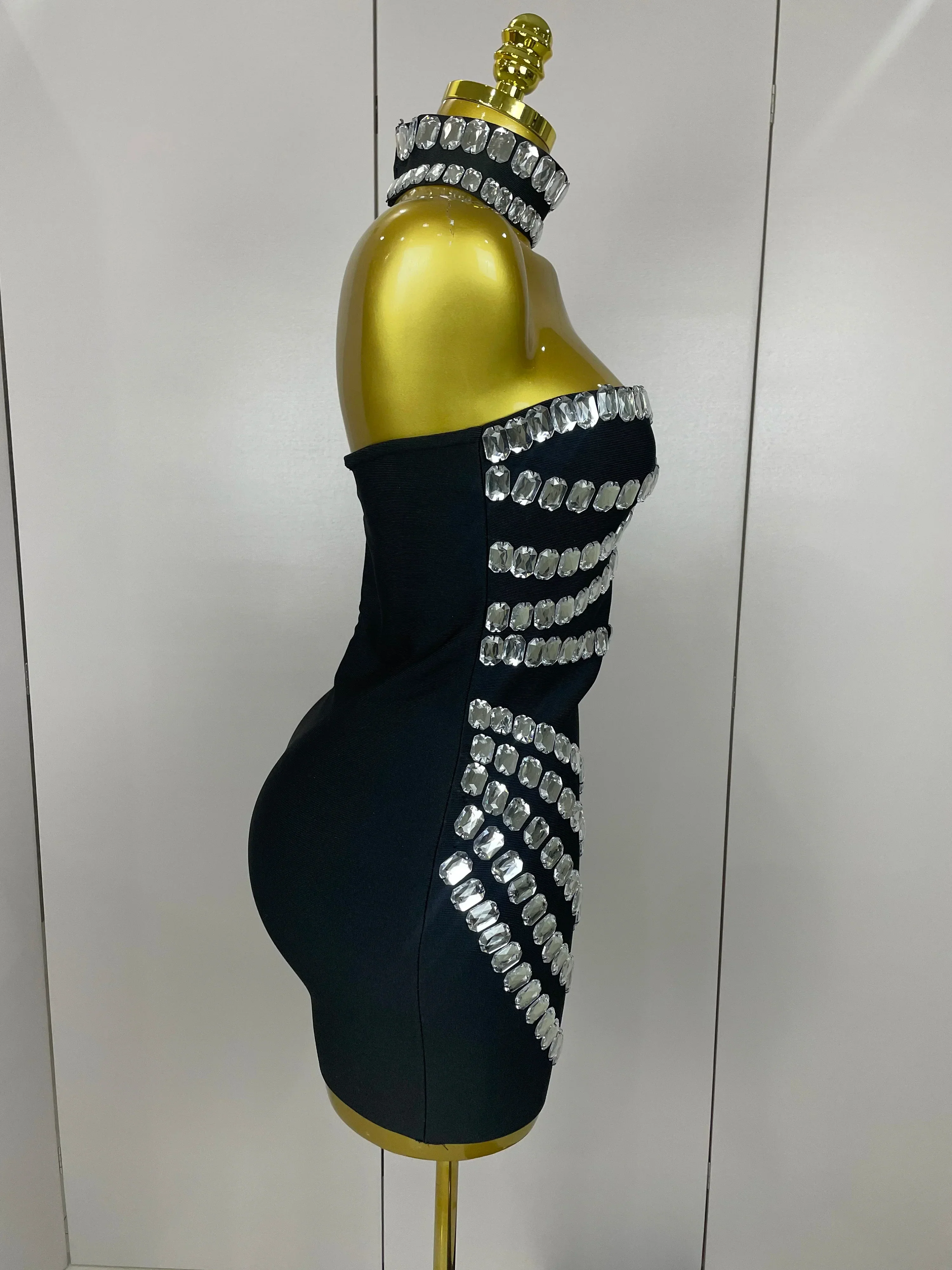 Women  Sparkly Rhinestones Bodycon Strapless Mini Bandage Dress Backless Fashion Evening Party Club Luxury Birthday Dresses - Image 4