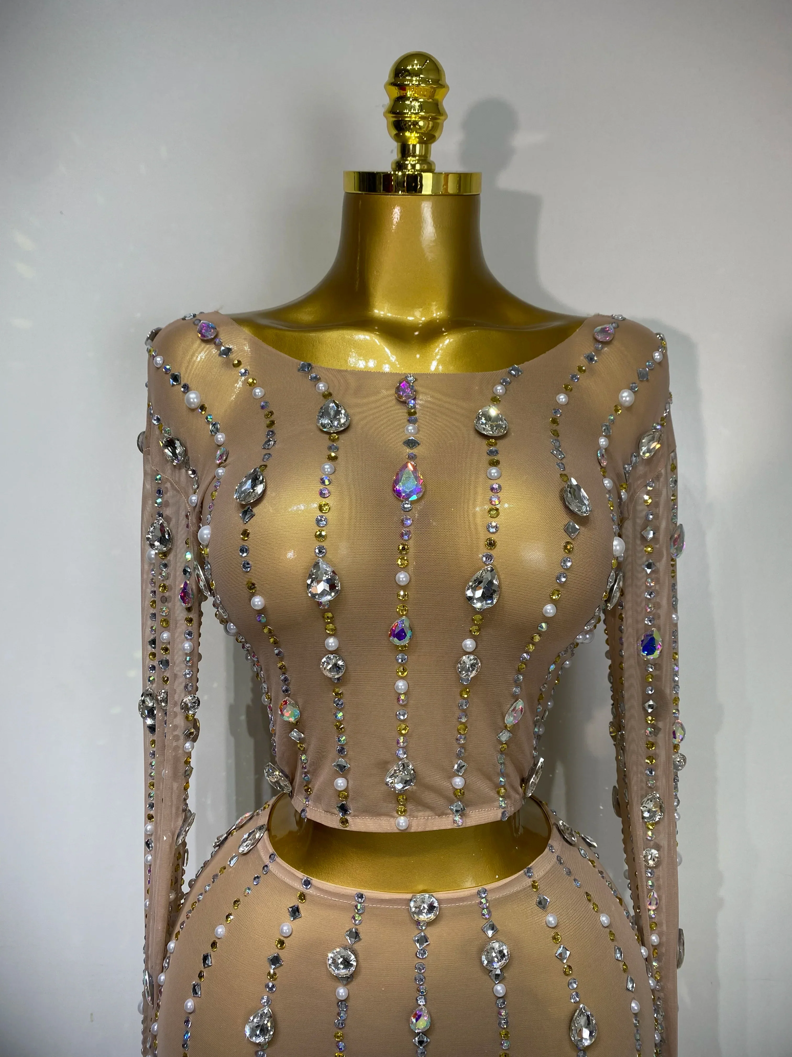Women Sparkly Rhinestones Top Long Skirt Two Pieces Set Singer Dancer Nightclub Stage Performance Costume Luxury Birthday Dress - Image 5