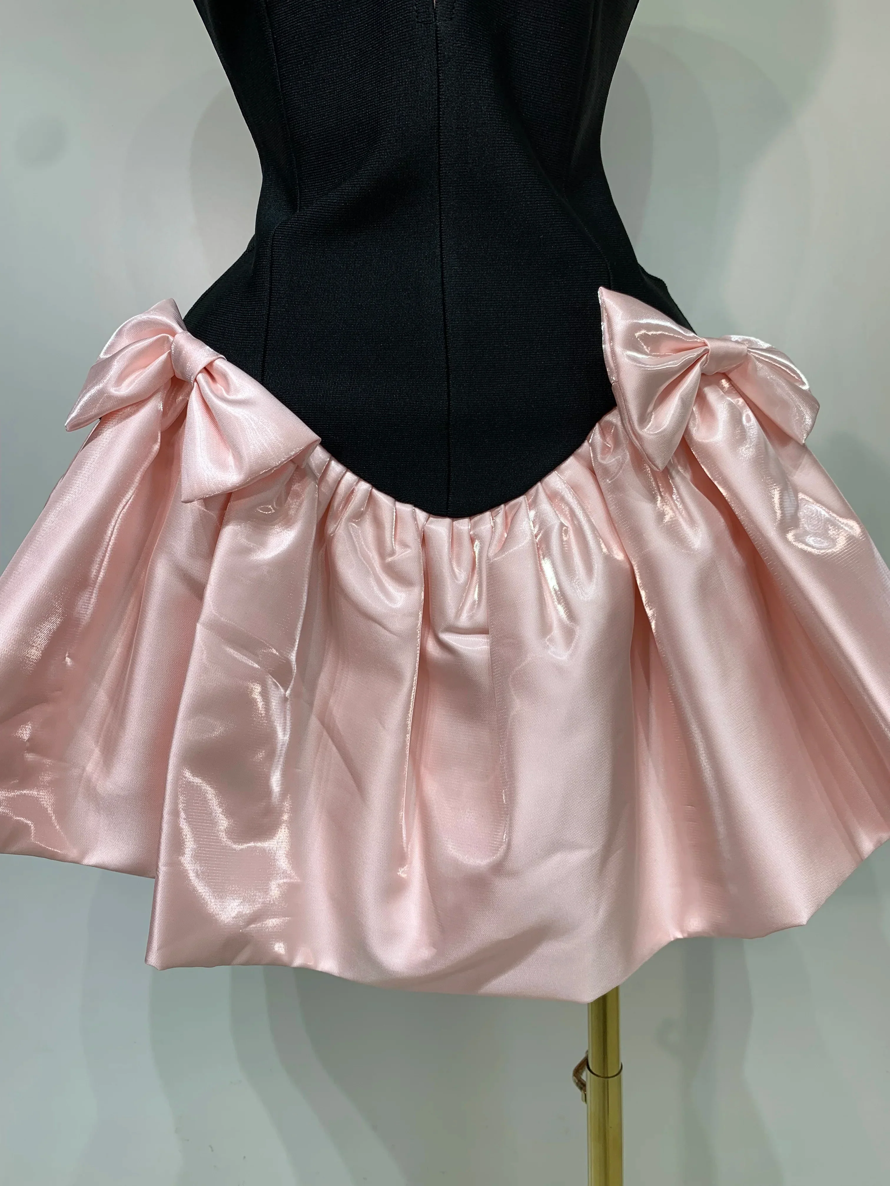 Women Sweety Short Bandage Dresses Evening Party Bow Decoration Bubble A-line Mini Girls Dress Elegant Luxury Birthday Dress - Image 6