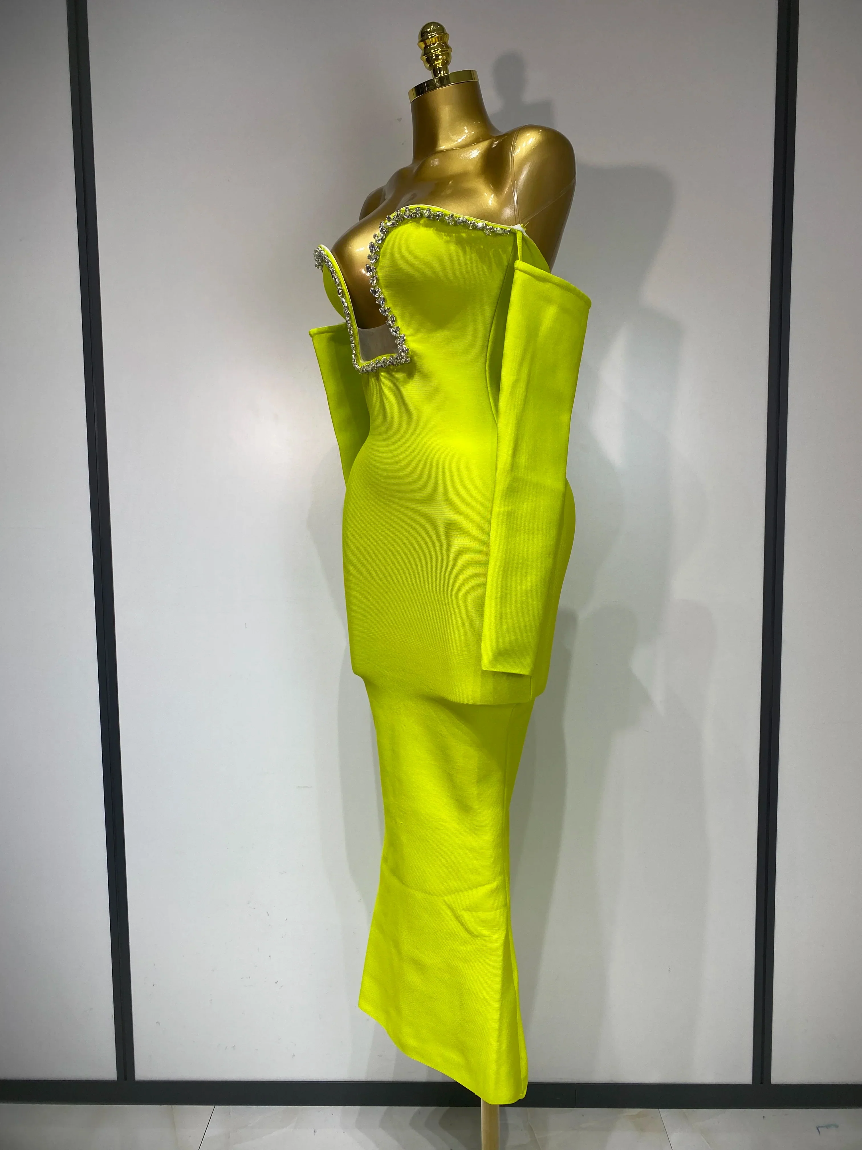 WomenSexy Off Shoulder Luxury Diamonds Long Bodycon Bandage Dress Celebrity Elegant Prom Gown Birthday Club Cocktail Dress - Image 2