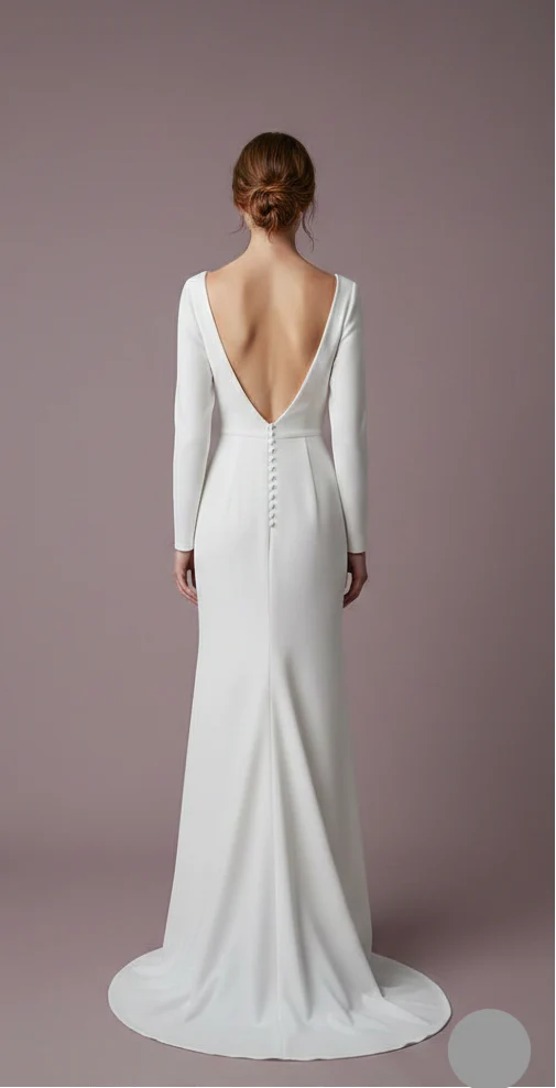 Plain Wedding Dress Unique Couture Long Button Back Bridal - Image 3
