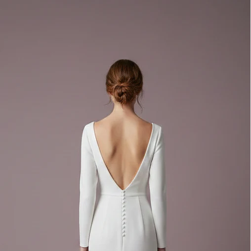 Plain Wedding Dress Unique Couture Long Button Back Bridal - Image 5
