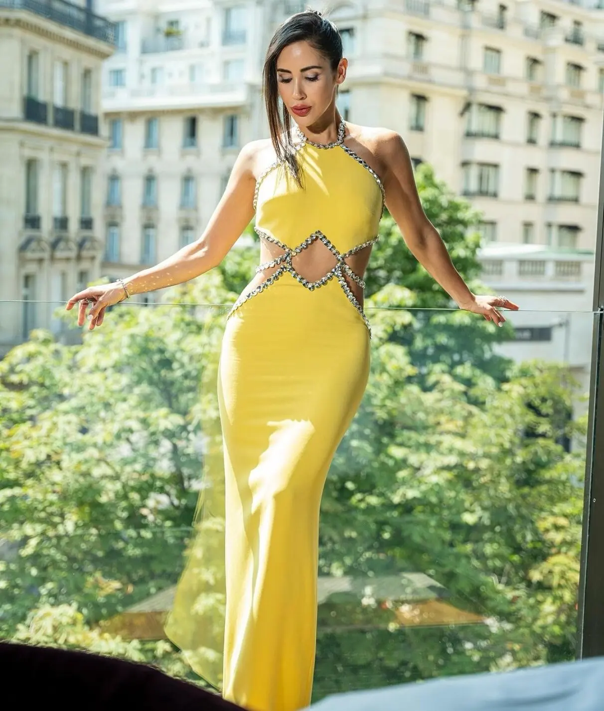 Yellow Color Women Sexy Off the Shoulder Shinning Crystal Bodycon Bandage Long Dress Celebrity Elegant Evening Party Dress - Image 6
