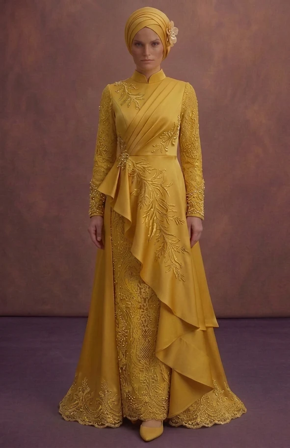 Yellow Luxury Modest Prom Dresses – Premium Muslim Styles - Image 2