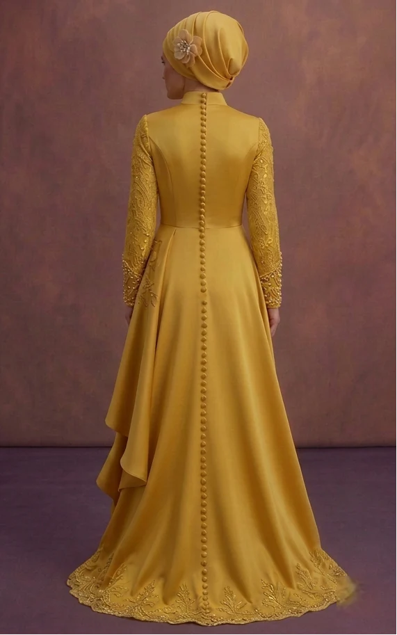 Yellow Luxury Modest Prom Dresses – Premium Muslim Styles - Image 3