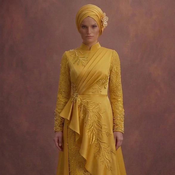 Yellow Luxury Modest Prom Dresses – Premium Muslim Styles - Image 4